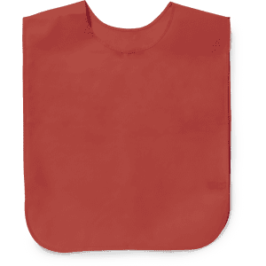 A red Cambex Vest sports uniform bib featuring a rounded neckline and a smooth texture. It includes a logo.