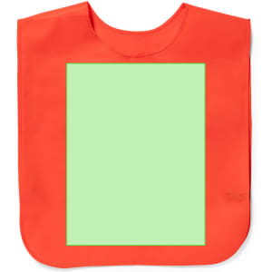 An orange Cambex Vest with a blank green front panel and a logo. Suitable for sports uniforms and bibs.