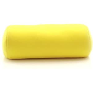 A cylindrical yellow pillow with a smooth surface, featuring a simple design and no visible patterns.