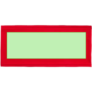 A red band with a green centre, designed for attaching to chairs. It features a branding logo.