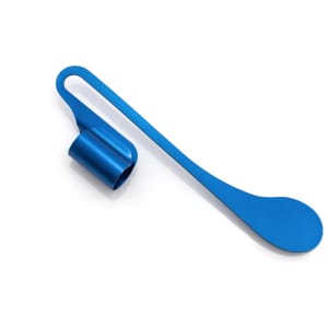 A blue Melby Bookmark with a sleek design, featuring a loop and a flat end. It has branding on the surface.