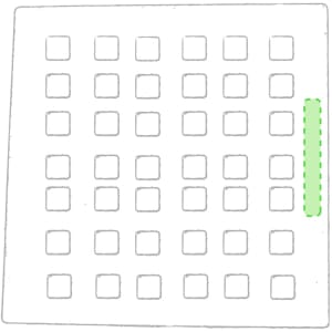 A square placemat with a grid pattern of small squares, featuring a vertical line highlighted in green.