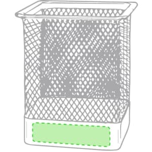 A pencil holder with a mesh design, featuring a solid green base, suitable for office use.