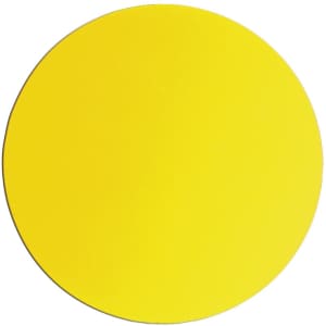 A circular mousepad in vibrant yellow, featuring a smooth surface and a simple design with a logo.