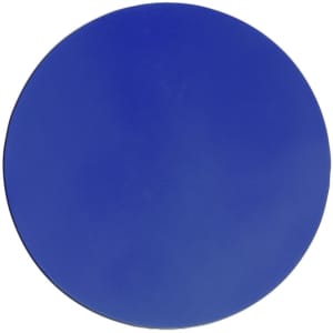 A blue circular mousepad with a smooth surface and a subtle matte finish. It has a logo on it.