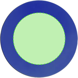 A round mousepad with a blue outer edge and a green centre. It features a logo at the centre.