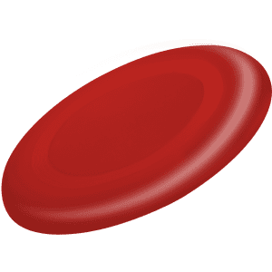 A red frisbee with a smooth surface and a slight tilt, featuring a logo.