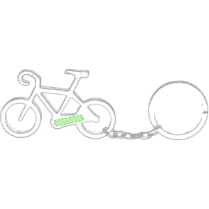 A bike-shaped keyring in silver with a green detail, featuring a simple chain attachment.