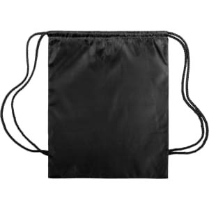 A black drawstring bag features two sturdy cords for easy carrying and a simple, sleek design.