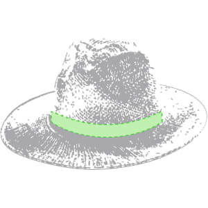A light grey hat with a green band, designed as a promotional product for headwear. Features a logo.