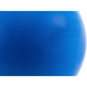 A blue stress ball with a smooth surface, featuring a logo on it. Ideal for fun and relaxation.