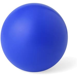 A blue stress ball with a smooth surface, featuring a logo. Ideal for relaxation and fun activities.