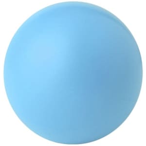 A blue stress ball with a smooth surface, designed for fun and relaxation. It features a logo.