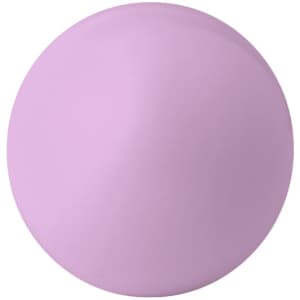 A pink stress ball with a smooth surface and a round shape, featuring a logo.