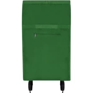 A green Fasty Shopping Trolley with a zippered pocket and wheels for easy transport. It has a simple design and a logo.