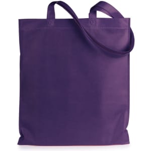 A reusable grocery bag in a solid purple colour with two sturdy handles and a simple design.