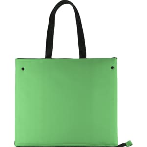 A green cooler bag with black handles and a zip closure, featuring ventilation holes.