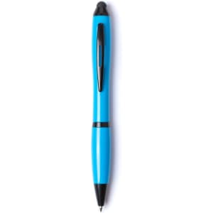 A blue Lombys Stylus Touch Ball Pen featuring a black tip and details, designed for writing and touchscreen use.