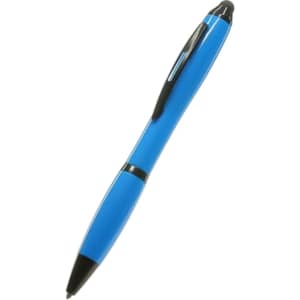 A blue Lombys Stylus Touch Ball Pen with a sleek design and a black tip, featuring a logo.