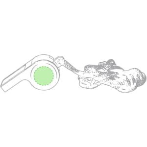 A green Yopet Whistle with a looped attachment. The design features a sleek shape and a small logo.