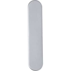 A sleek silver laser pen with a smooth finish, featuring a branding logo.