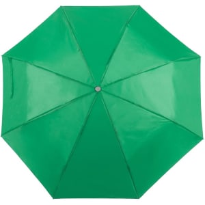 A green umbrella with an octagonal shape and a central button, featuring a glossy finish.