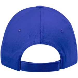 A blue cap featuring an adjustable strap and a curved brim. The back of the cap shows no additional detailing.
