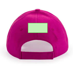 A bright magenta cap featuring an adjustable strap and a blank area for custom branding at the back.