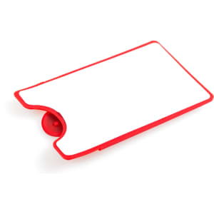 A red multipurpose pouch with a curved edge and a small circular opening, featuring a blank white surface.