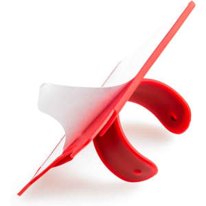 A red multipurpose pouch with a flexible design, featuring a logo. Ideal for holding phones and small items.