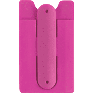 A pink multipurpose pouch with a central holder, designed for carrying phone accessories and cards.