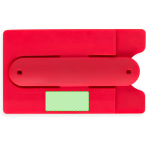 A red multipurpose pouch with a smooth surface and a section for holding cards, featuring a logo.