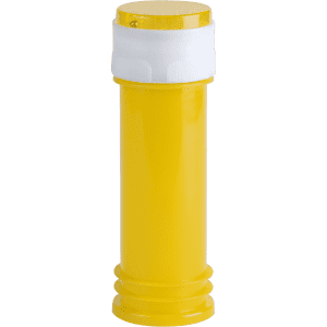 A drink bottle in bright yellow with a white cap and a textured base, featuring logo branding.