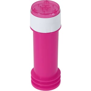 A pink drink bottle with a white cap, featuring a logo on the side. Ideal for novelty purposes.
