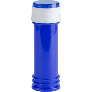 A drink bottle in vibrant blue with a white cap and a textured base, featuring a logo.