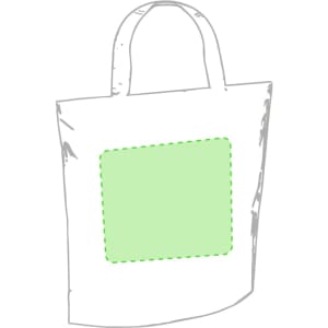 A white cooler bag with two handles and a light green panel in the centre. It features a logo on the front.