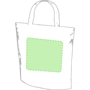 A white cooler bag with two handles and a green rectangular patch. The bag features a logo.