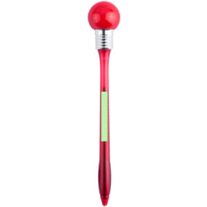 A red pen with a round top and silver accents, featuring a blank area for personalisation.