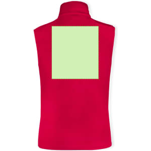 A red sleeveless vest featuring a plain green rectangle on the back and a high collar design.
