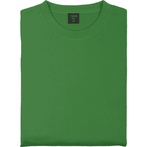 A green adult technical sweatshirt, featuring a round neckline and a logo tag at the collar.