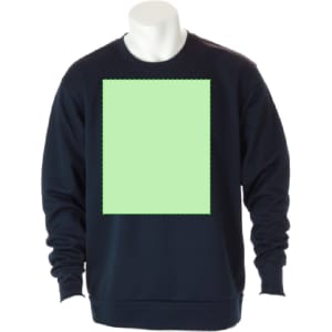 A navy blue technical sweatshirt featuring a blank area in the centre and long sleeves. It has a logo on the front.