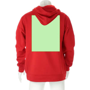 A red adult technical sweatshirt with a hood, featuring a blank space on the back for customisation.