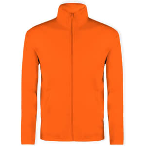 An orange Klusten Technical Jacket with a zip closure and a high collar, featuring branding on the front.