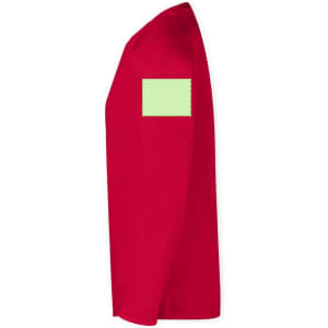 A red Tecnik Maik adult T-shirt with a blank area on the left sleeve for branding.