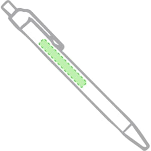 A pen with a green highlighting section, featuring a clip and a pointed tip for writing. It has a simple design.