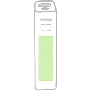 A power bank with a rectangular design, featuring a green section and a logo on one side.