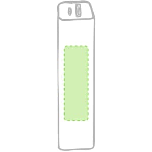 A power bank in a sleek design, featuring a white body with a green accent and a logo.