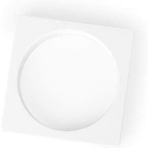 A white square plate with a circular depression in the centre. The plate has a smooth, glossy finish.