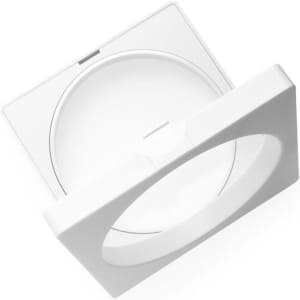 A white Kibal Pouch with a square shape and a circular opening, featuring a simple design and a logo.