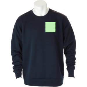 A navy technical sweatshirt featuring a square patch on the front. It has long sleeves and a crew neckline.